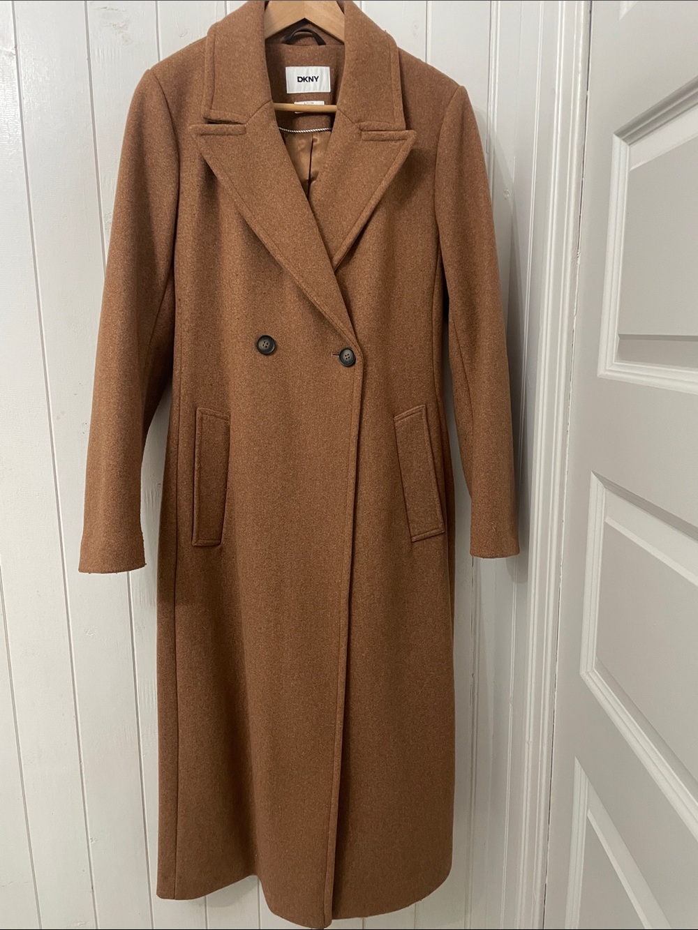 Dkny Double-Breasted Long Trench Coat in cognac - small